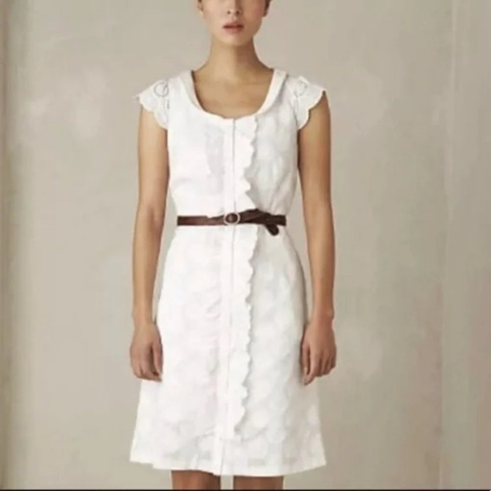 Anthropologie Moulinette Soeurs White circle eyelet trim button down dress